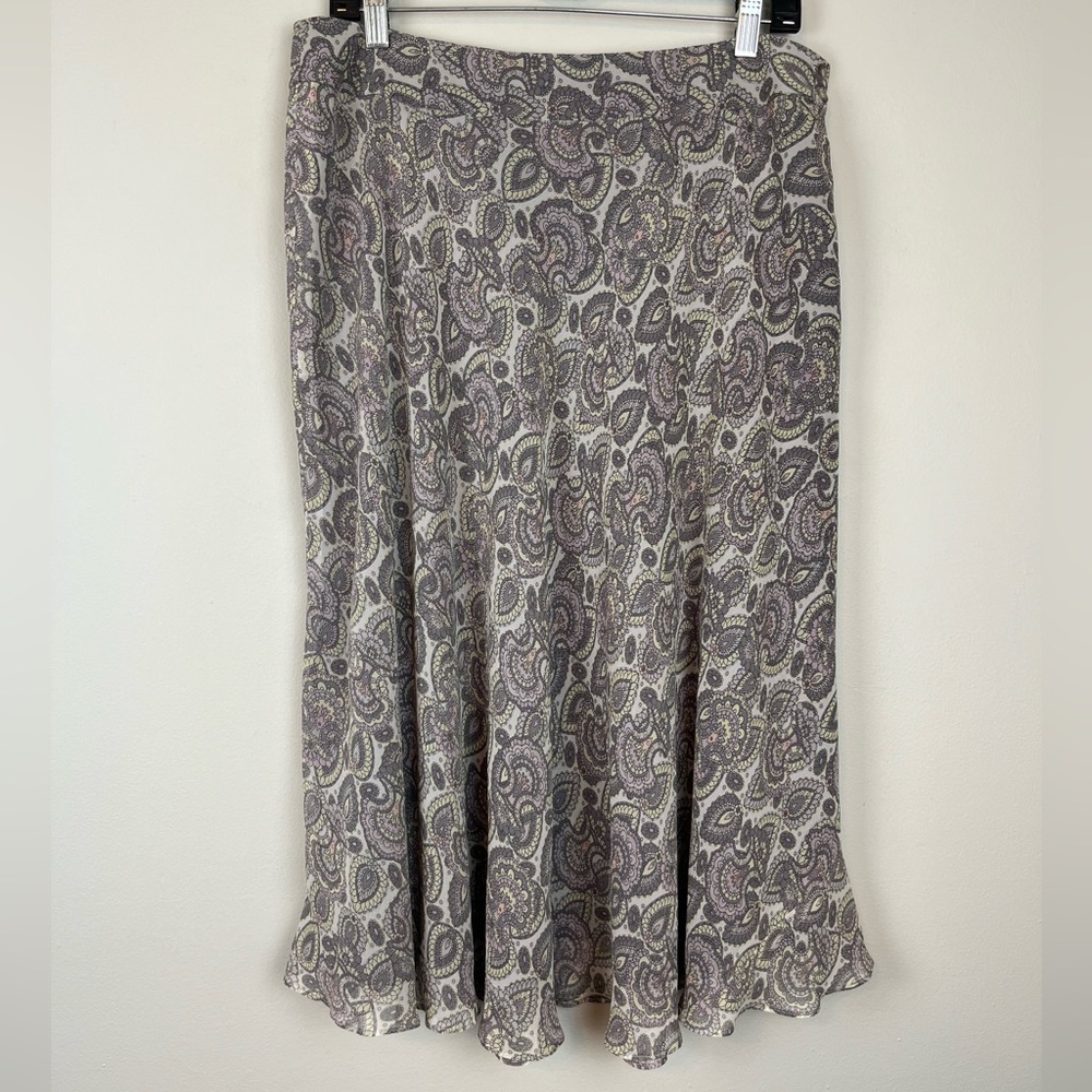 Vintage Anne Klein Silk Paisley Print Midi Skirt Size 14